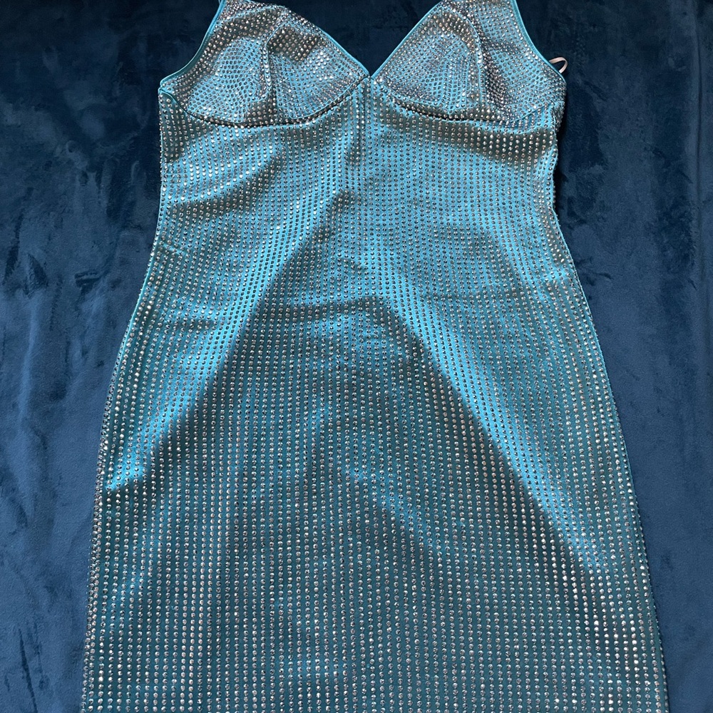 AKIRA Teal Rhinestone Embellished Top
